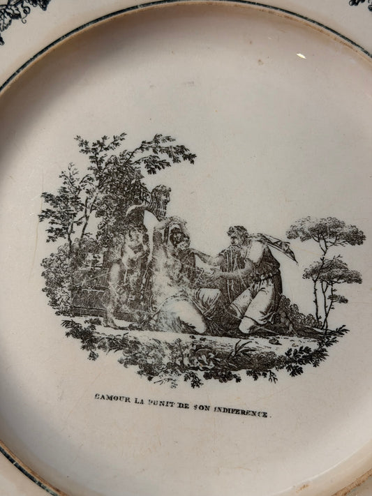 Early 19th Century French Creil Creamware Transferware Plate | L’Amour la Punit de son Indifférence