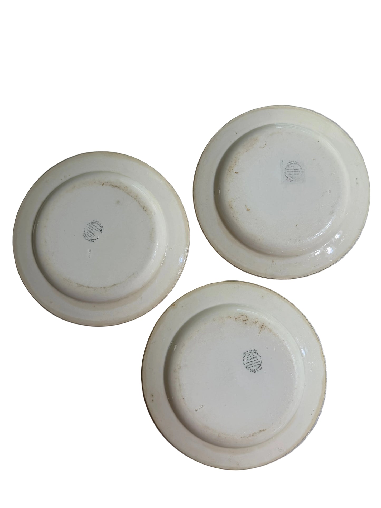 Set of Three Early 19th Century French Creil Black Transferware Fable Plates | 9.25"