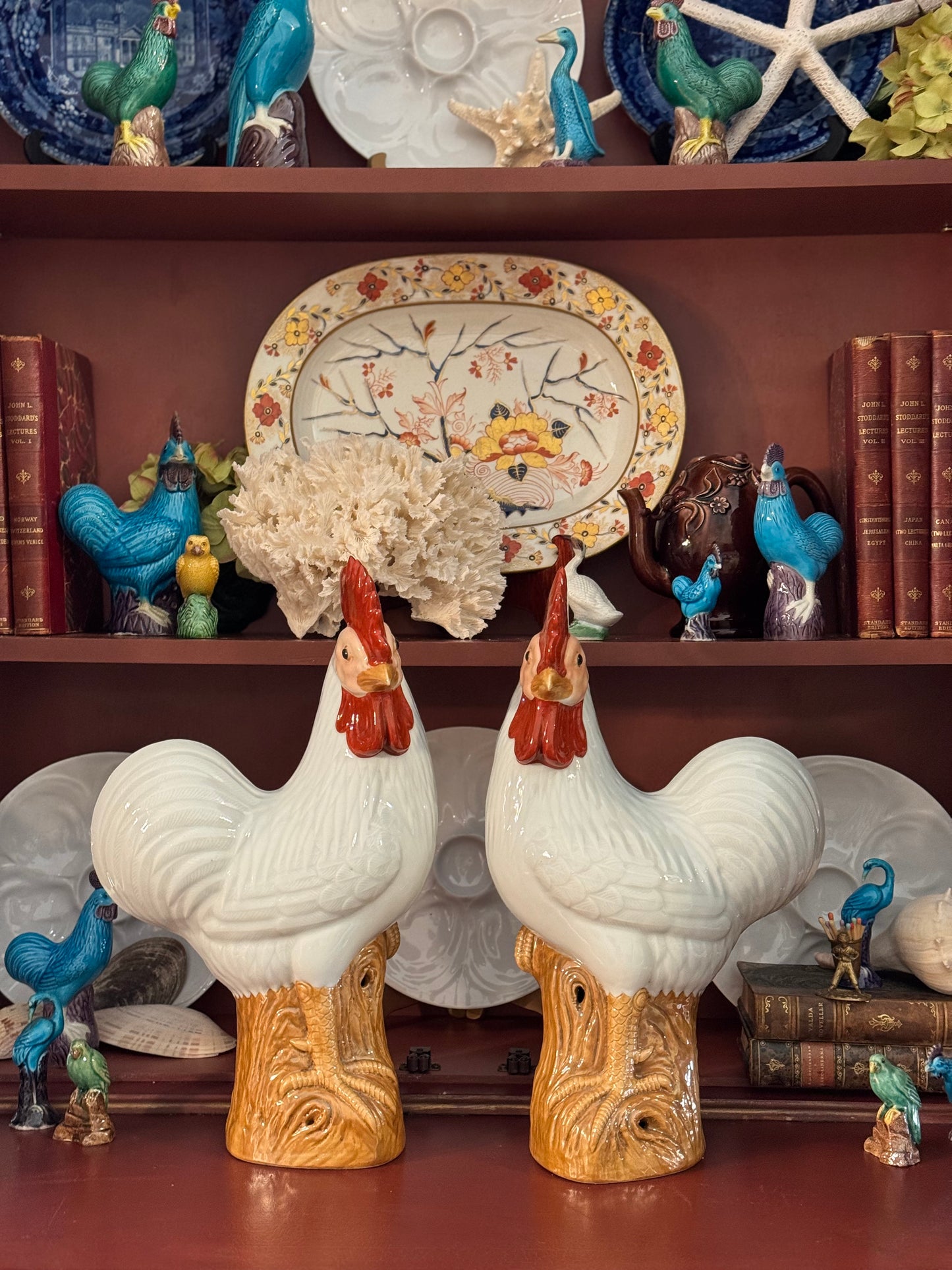16” Statement Chinese Glazed Porcelain Roosters