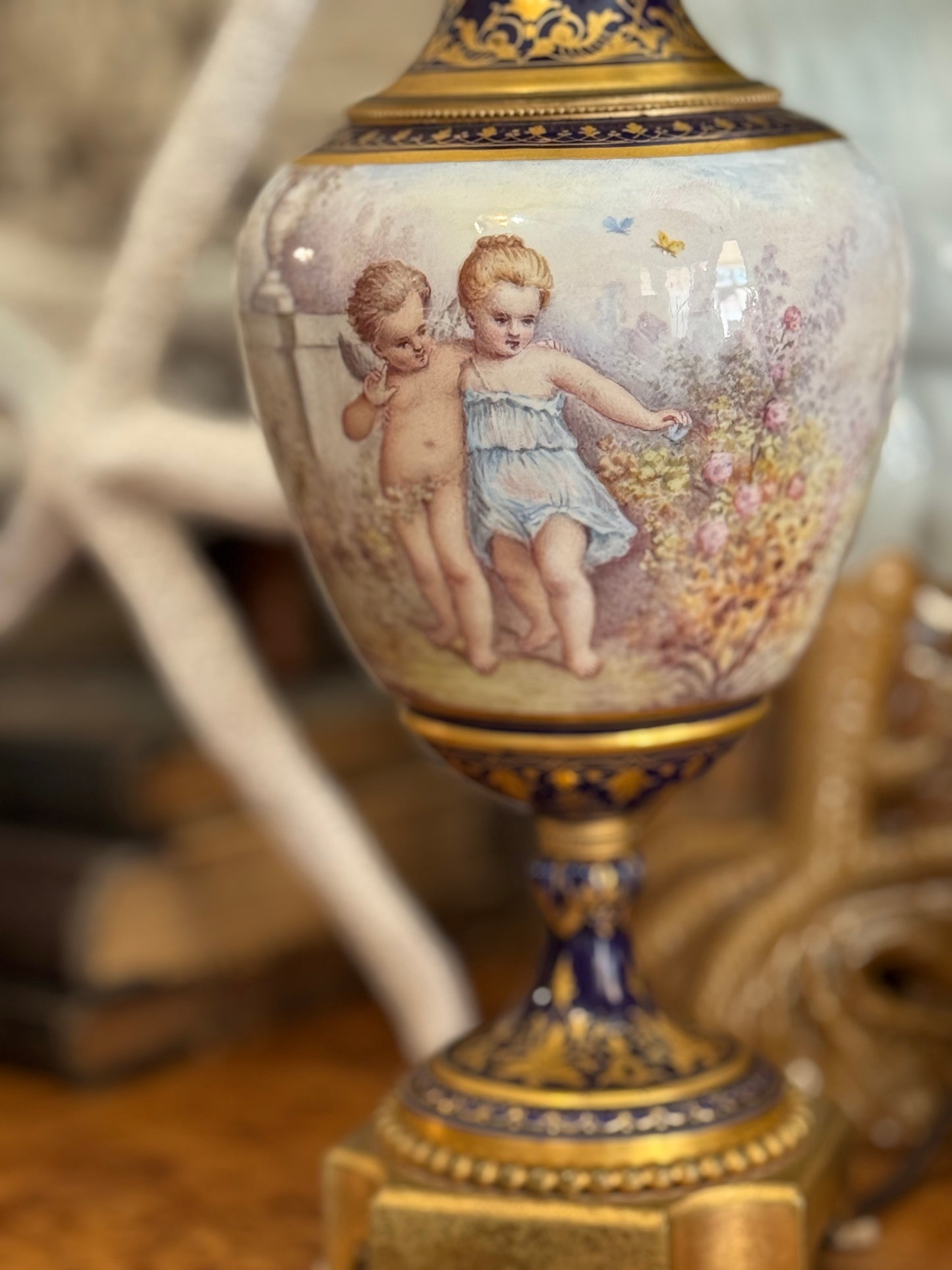 Reserved 19th c. Sèvres Lamp with Cherubs and Little Girl
