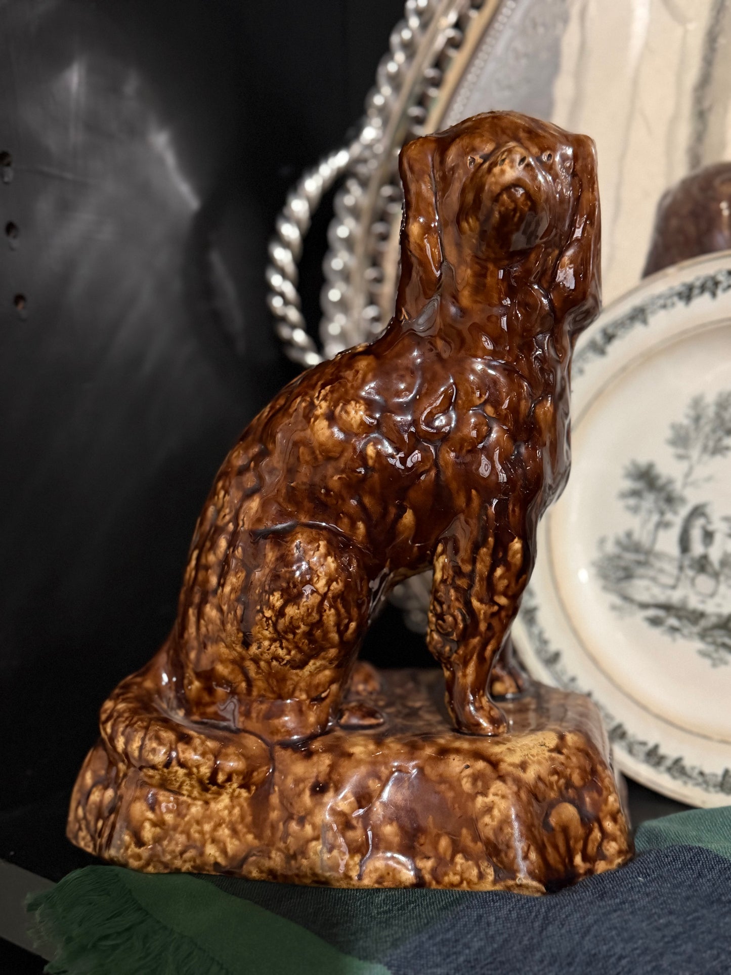 Reserved Antique Rockingham Glazed Yellow ware Dog