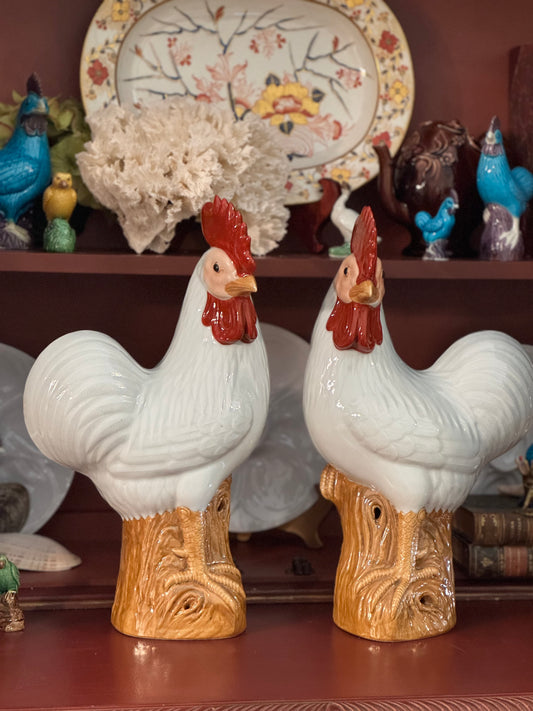 Statement Chinese Glazed Porcelain Roosters 16”
