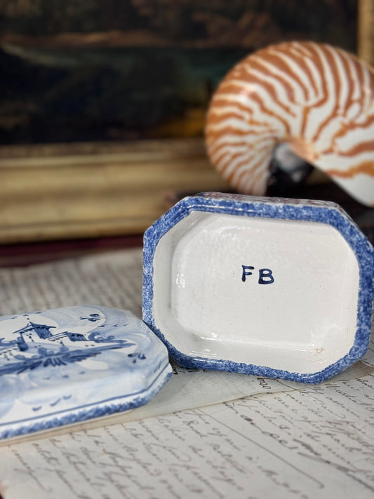 Hand-Painted Italian Blue and White Ceramic Keepsake Box