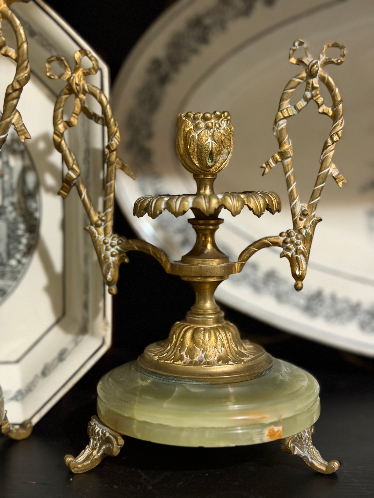 Reserved Antique French Onyx Candlesticks