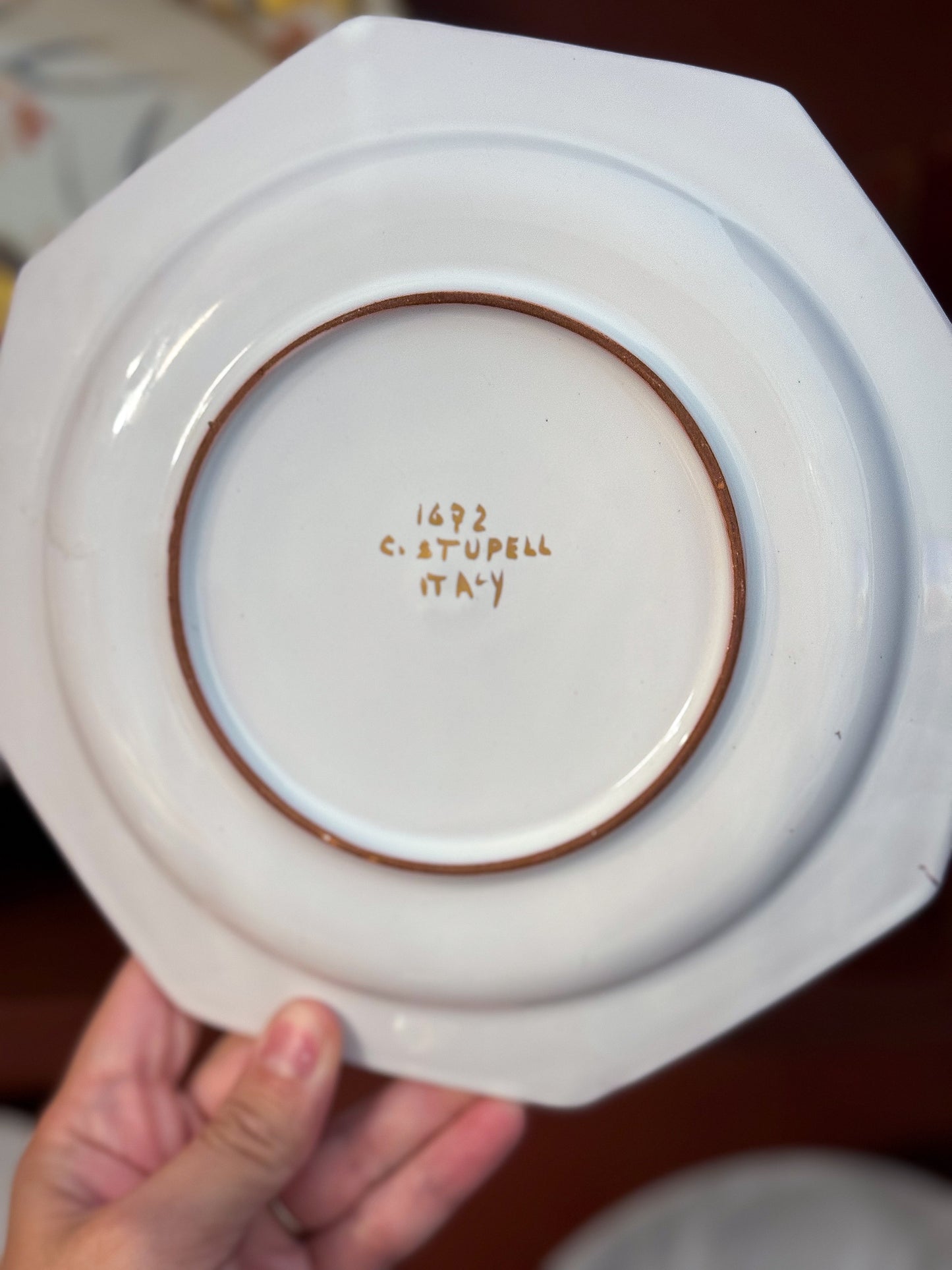 Vintage Italian Cabochon Rim and 22k Gold Painted Plates by Artist Carole Stupell