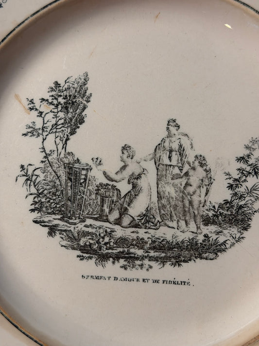Early 19th Century French Creil Creamware Transferware Plate | Serment d’Amour et de Fidélité