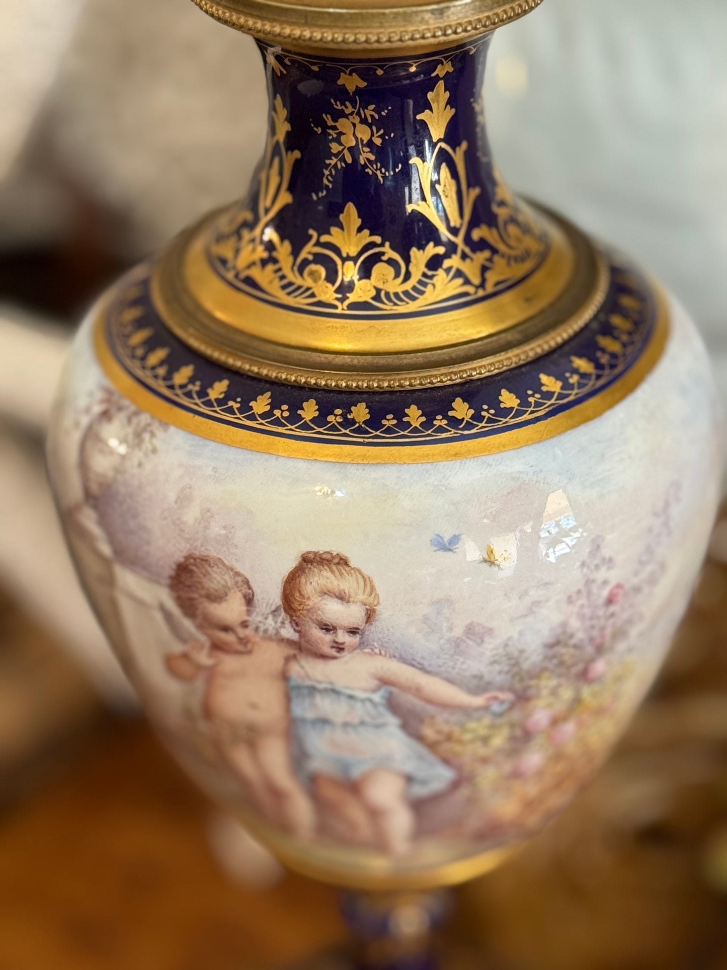 Reserved 19th c. Sèvres Lamp with Cherubs and Little Girl
