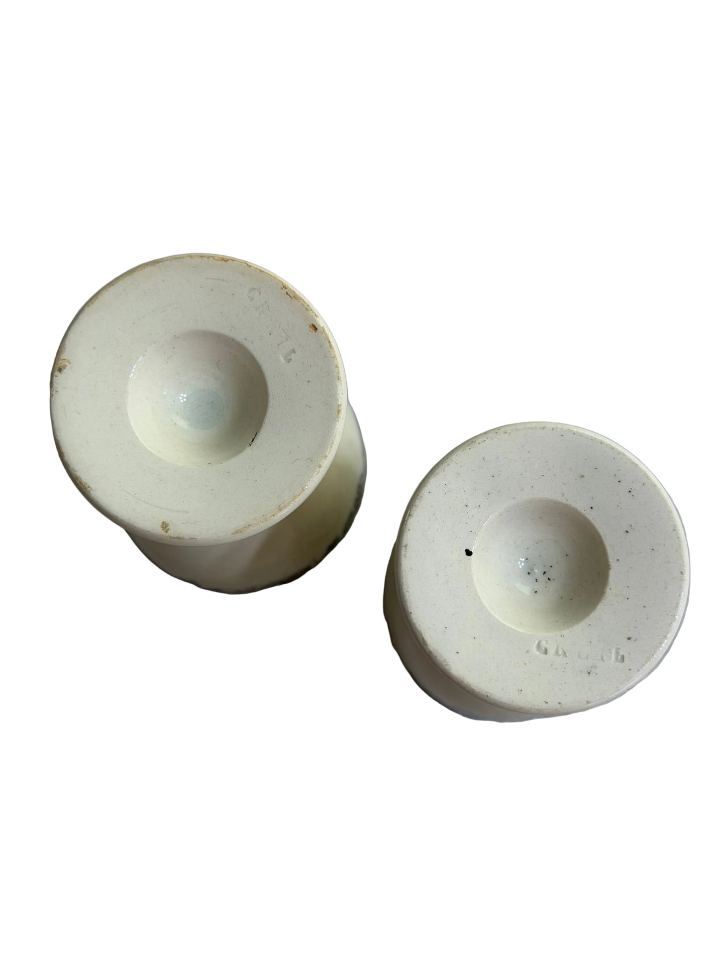 Pair of Antique French Creil Black Transfer Egg Cups, Circa 1830