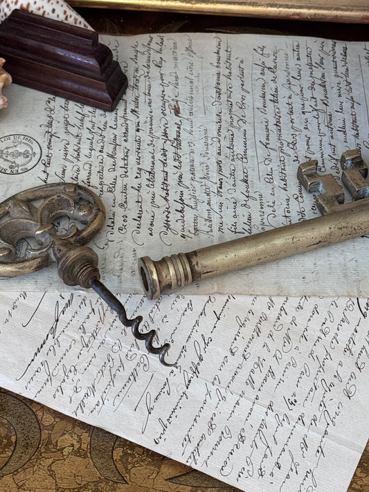 Antique French Bronze Key Corkscrew Bar Tool