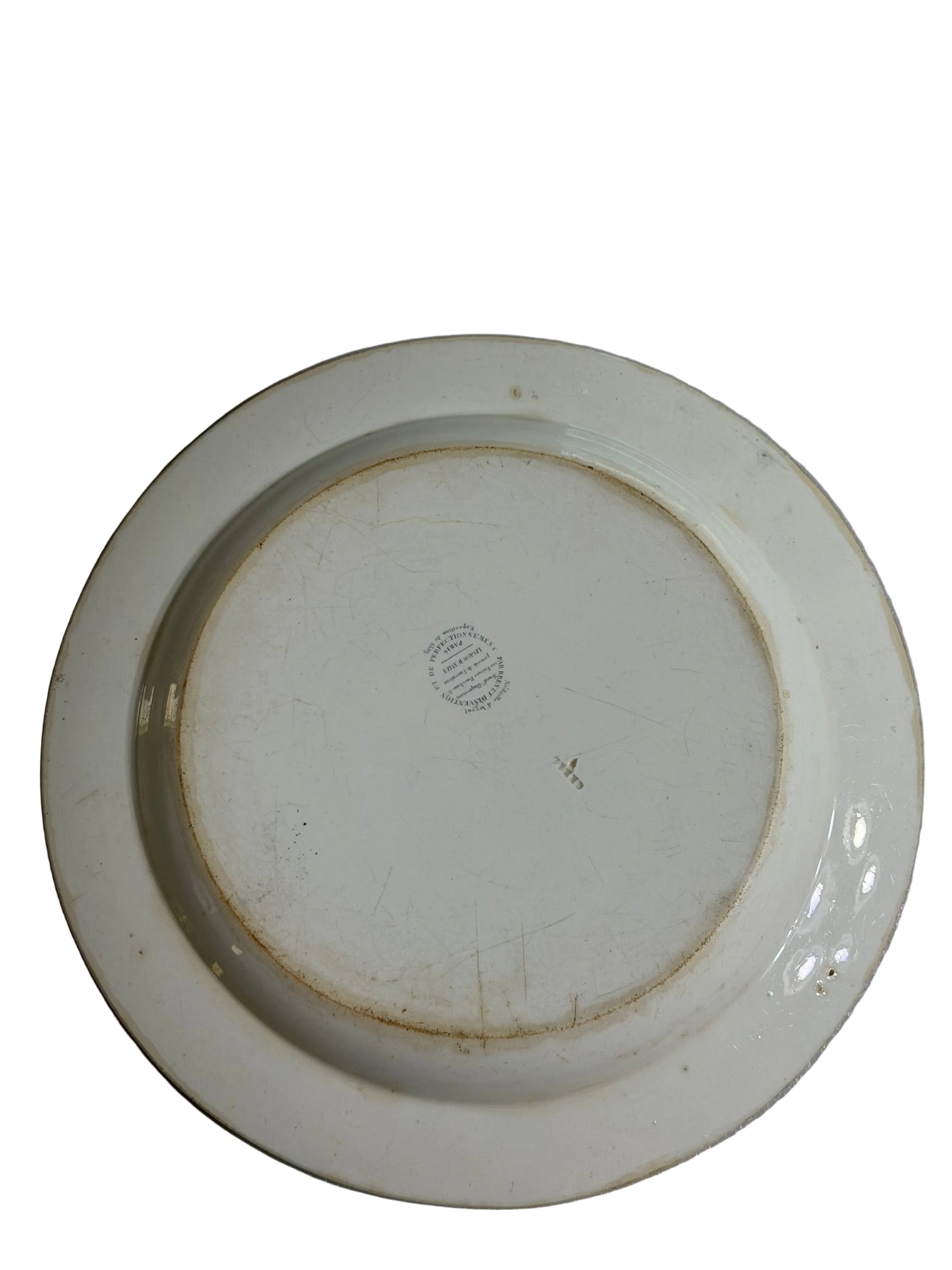 Antique French Creil Black Transferware Plate “On a Beau le Désarmer Il Garde Toujours un Trait,” 11”