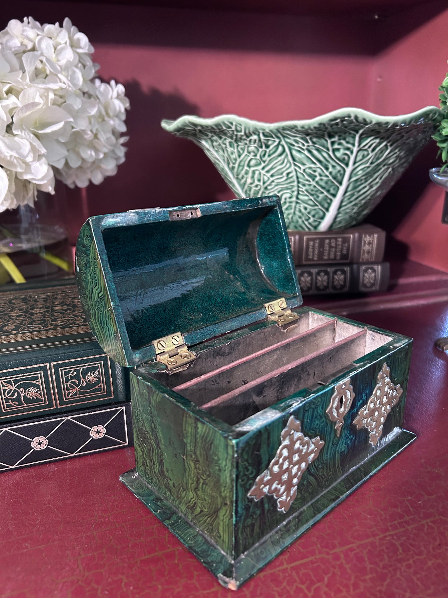 Reserved Maritza 19th c. English Papier Mache Malachite Box
