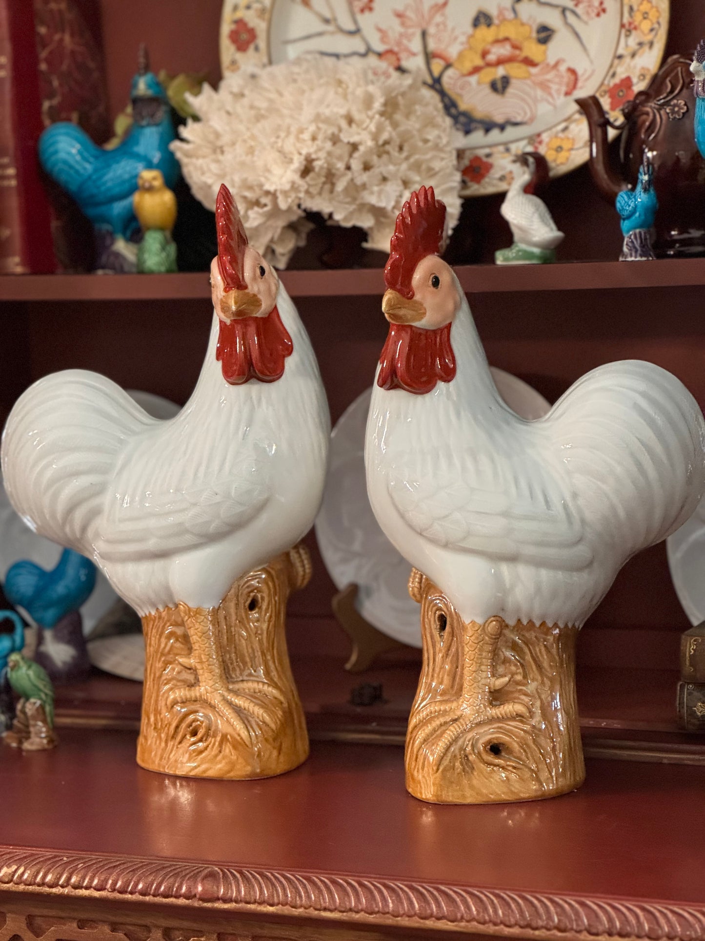 16” Statement Chinese Glazed Porcelain Roosters