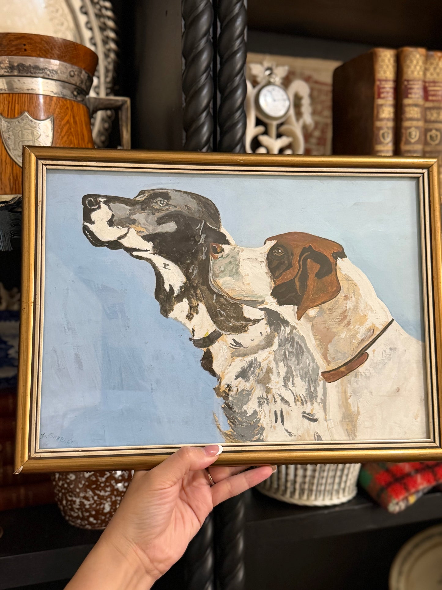 Reserved Parisian Gouache Sporting Dog Painting