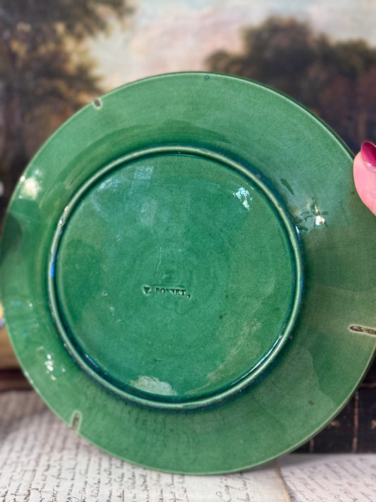 Antique French Majolica Leaf Plate 8.25”