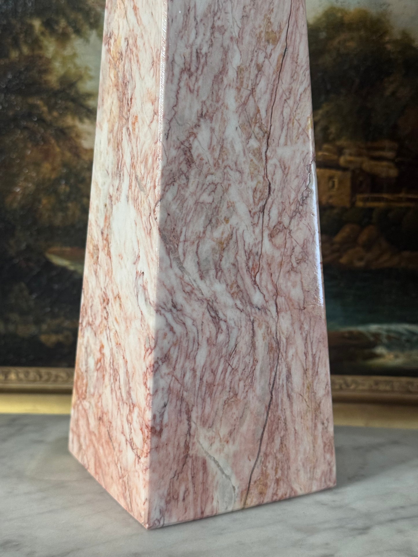 Tall Pink Marble Obelisk 16” Architectural Stone Accent