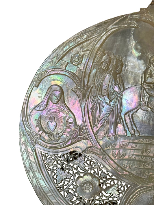 19th Century Intensely Carved Mother of Pearl Religious Devotional Shell