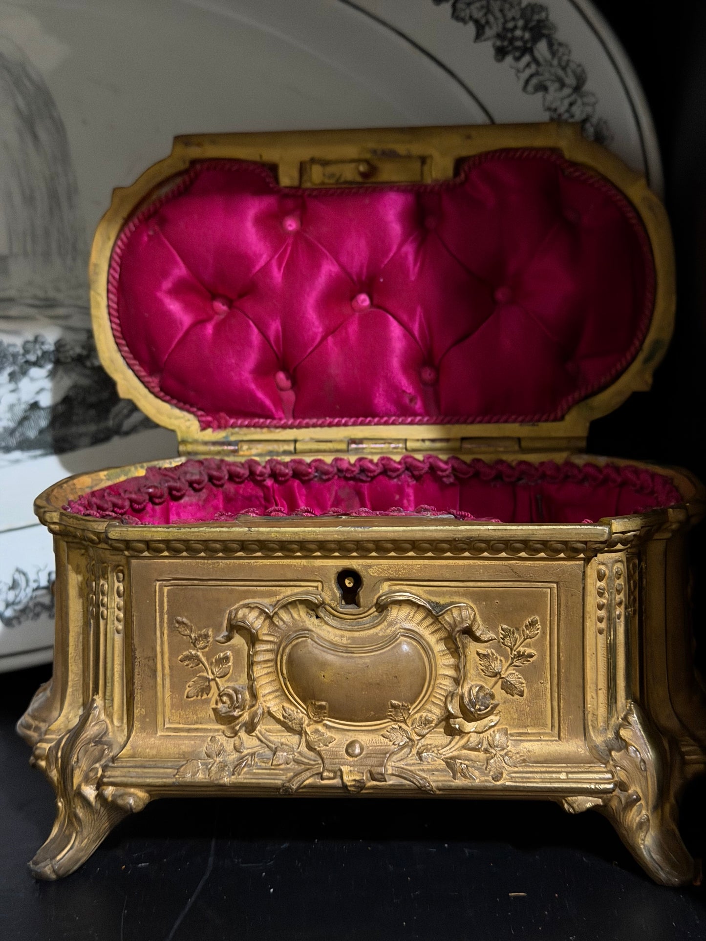 Reserved Antique French Box with Pink Silk Interior