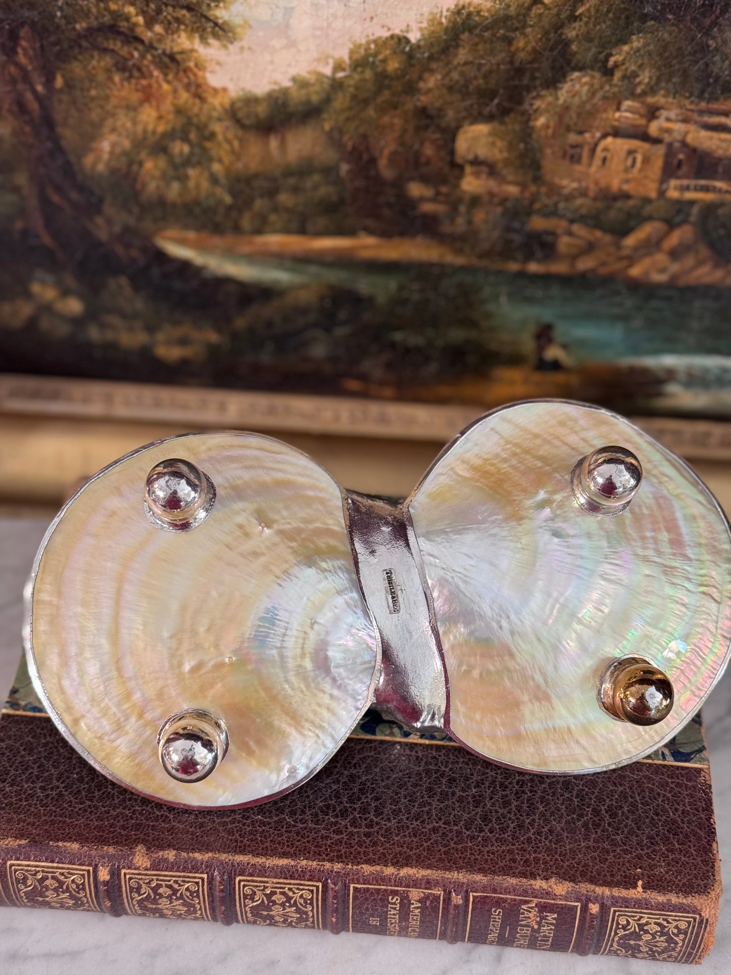RESERVED Thistle & Bee Sterling Silver and Natural Shell Double Dish