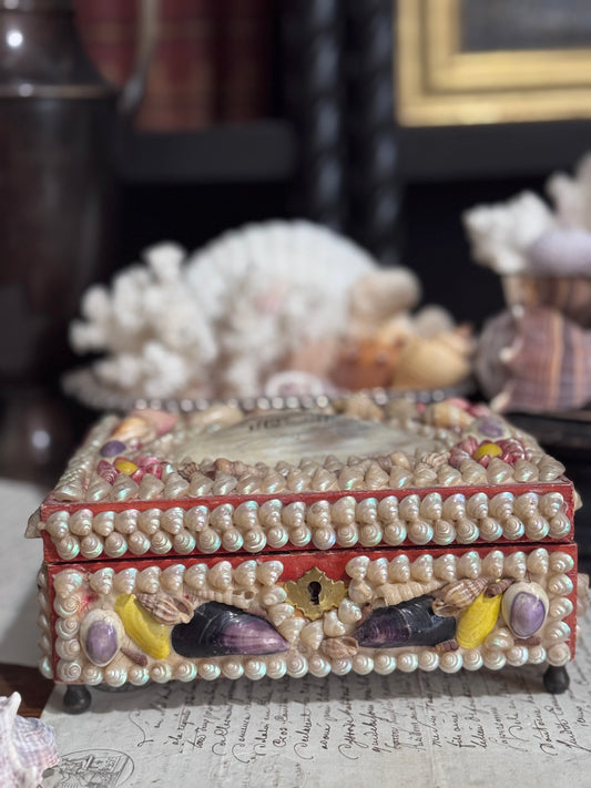 19th Century French Shellwork Souvenir Box from Marseilles