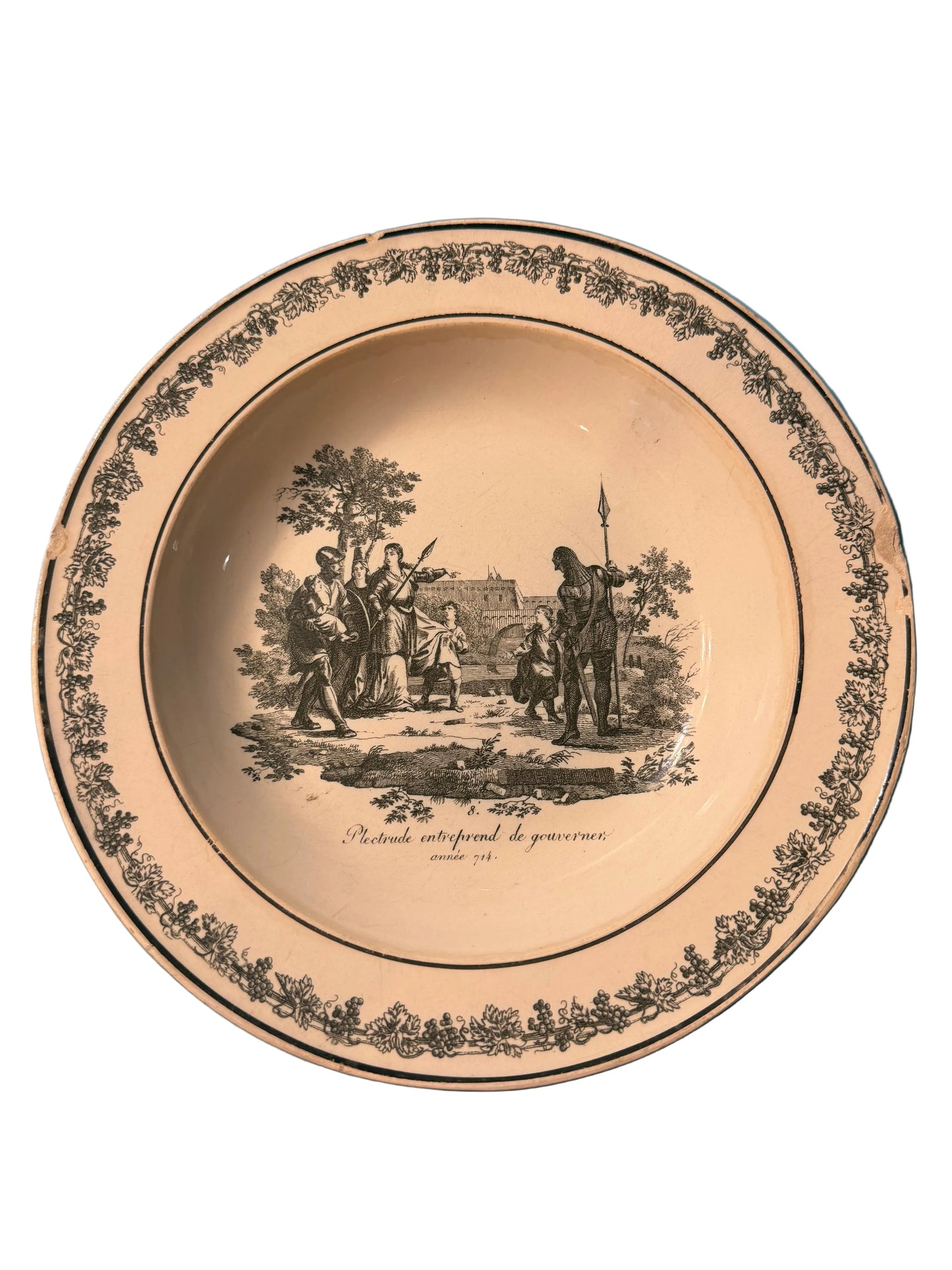 Early 19th Century French Creil Creamware Transferware Shallow Bowl | Plectrude Entreprend de Gouverner