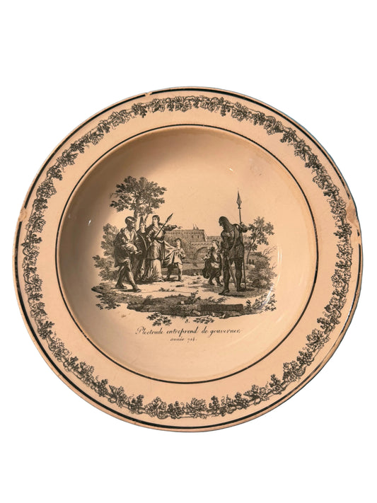 Early 19th Century French Creil Creamware Transferware Shallow Bowl | Plectrude Entreprend de Gouverner