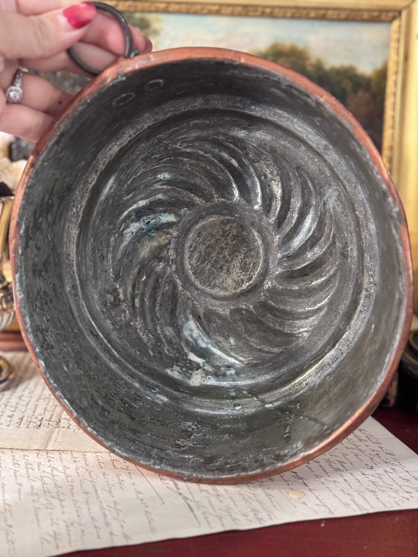 Antique French Copper Swirl Mold with Hanging Ring, Sourced in Venice