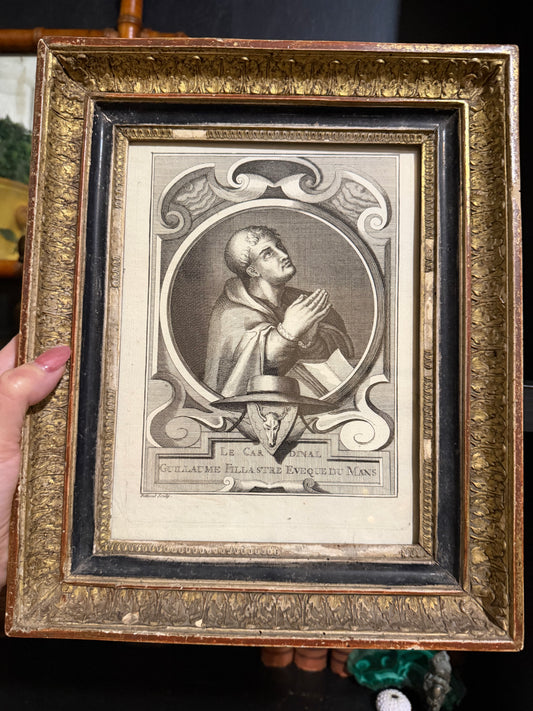 17th Century French Engraved Portrait of Cardinal Guillaume Fillastre in Period Gilt Frame, 12 x 9.75 in.