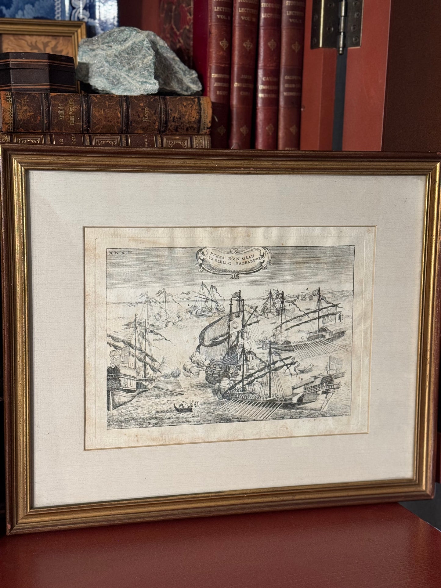 1701 Italian Naval Engravings Presa della Galea di Simain Rais Corsaro Rare Early 18th Century