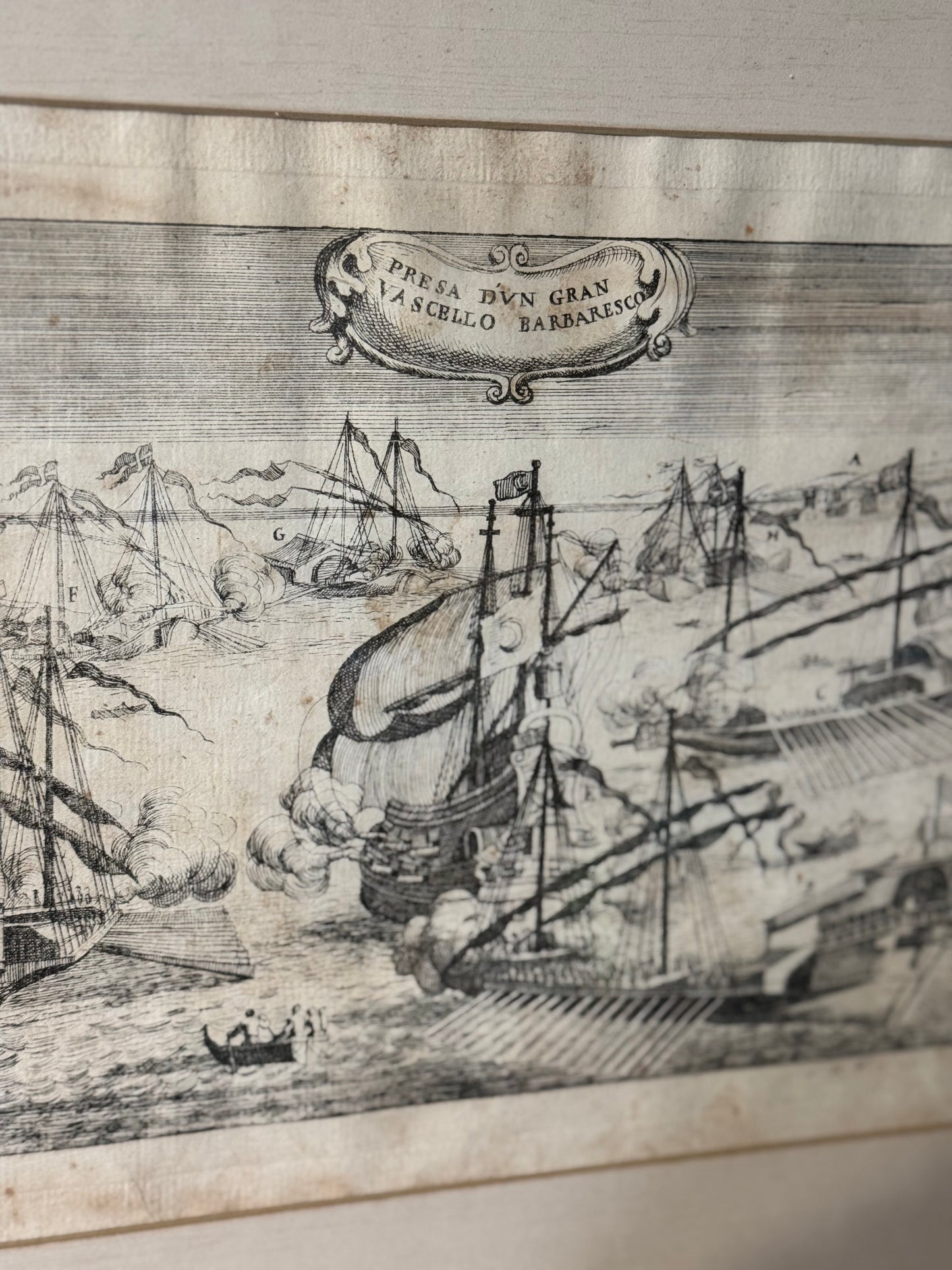 1701 Italian Naval Engravings Presa della Galea di Simain Rais Corsaro Rare Early 18th Century