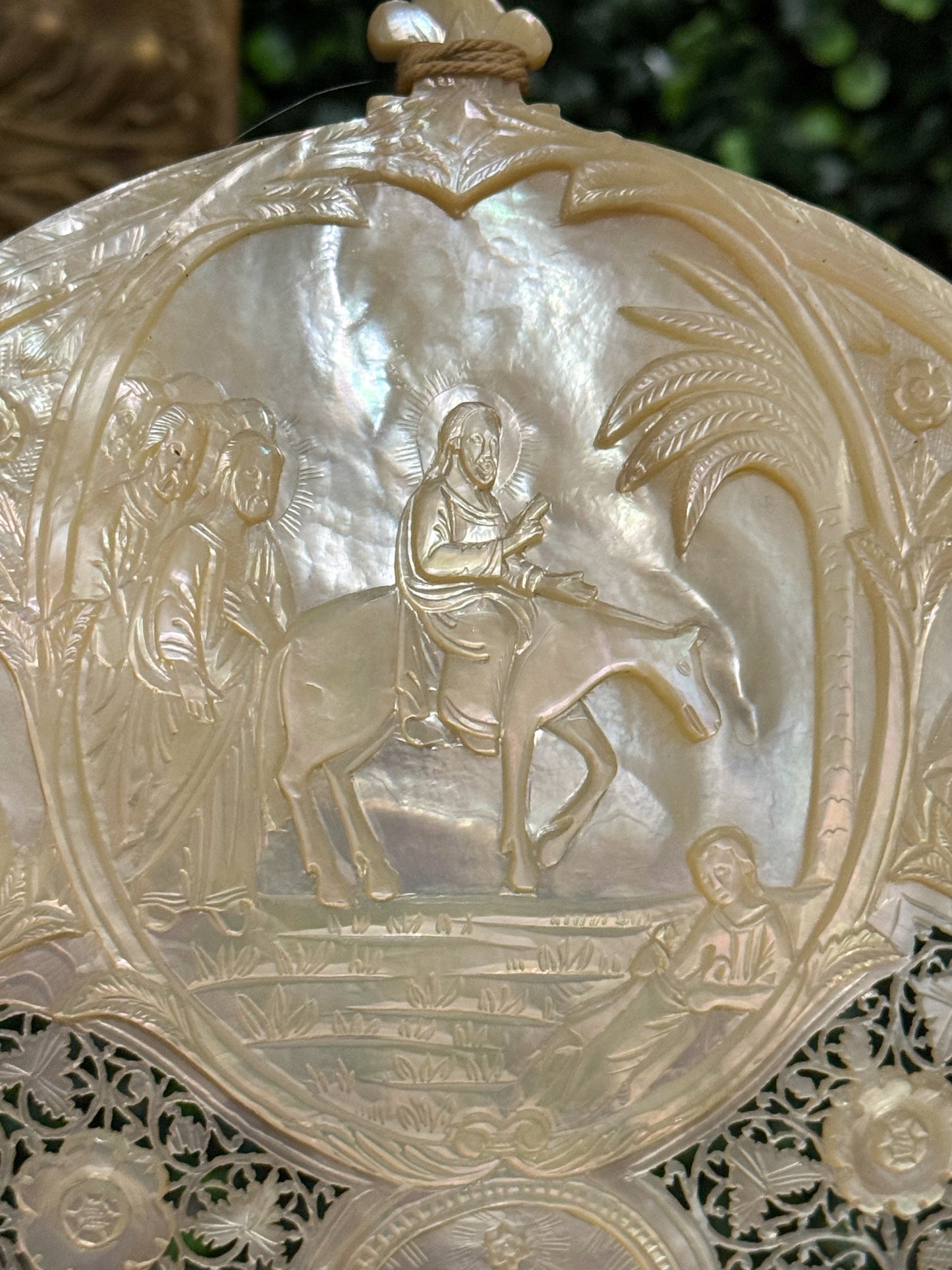 19th Century Intensely Carved Mother of Pearl Religious Devotional Shell