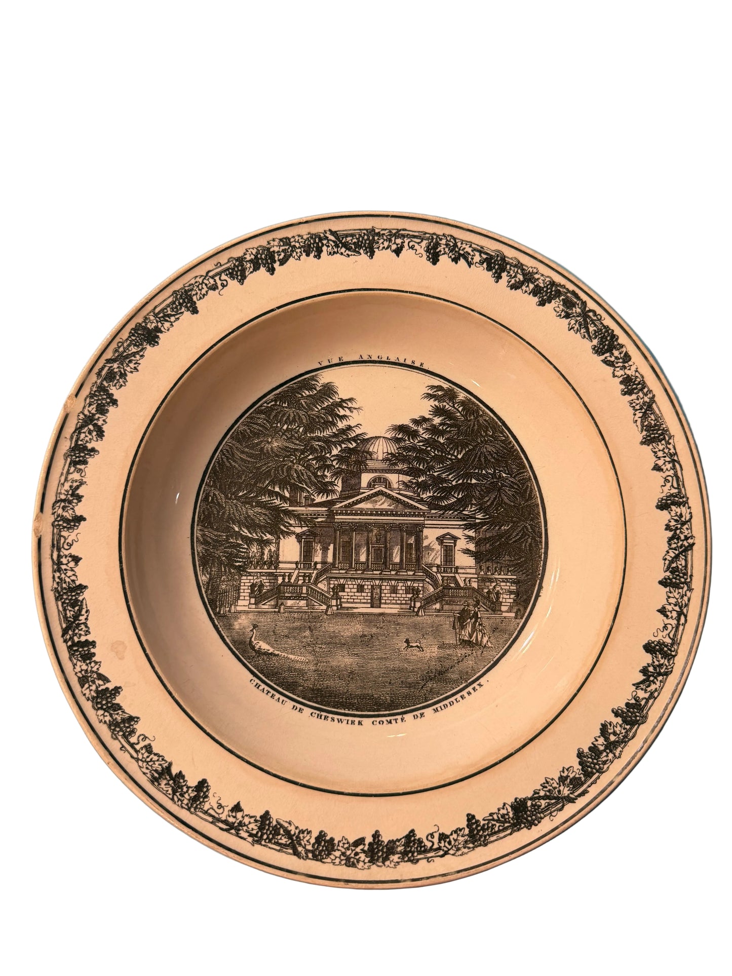 Early 19th Century French Creil Creamware Transferware Shallow Bowl | Chiswick House, Middlesex