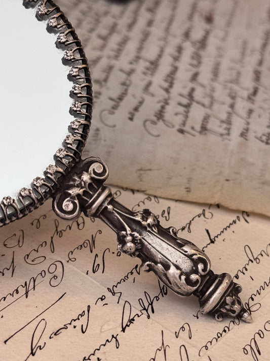 Antique French Silver Plated Hand Mirror