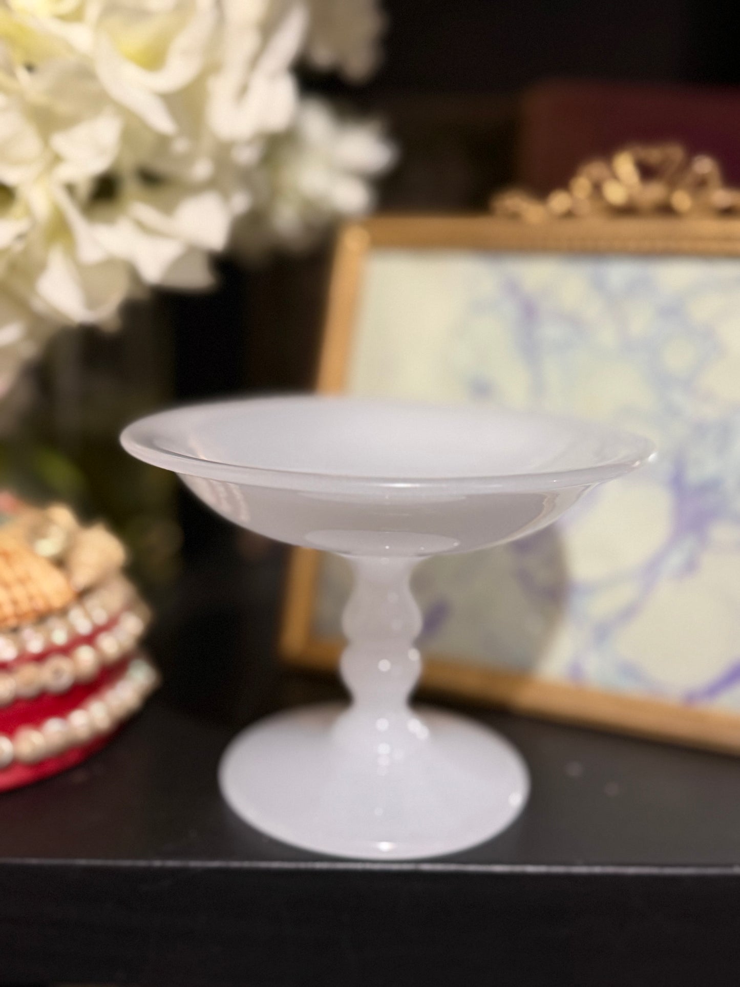Reserved White Opaline Tazza, Early French Book of Poems, Pink Porcelain Compote, French Faience Trinket Box