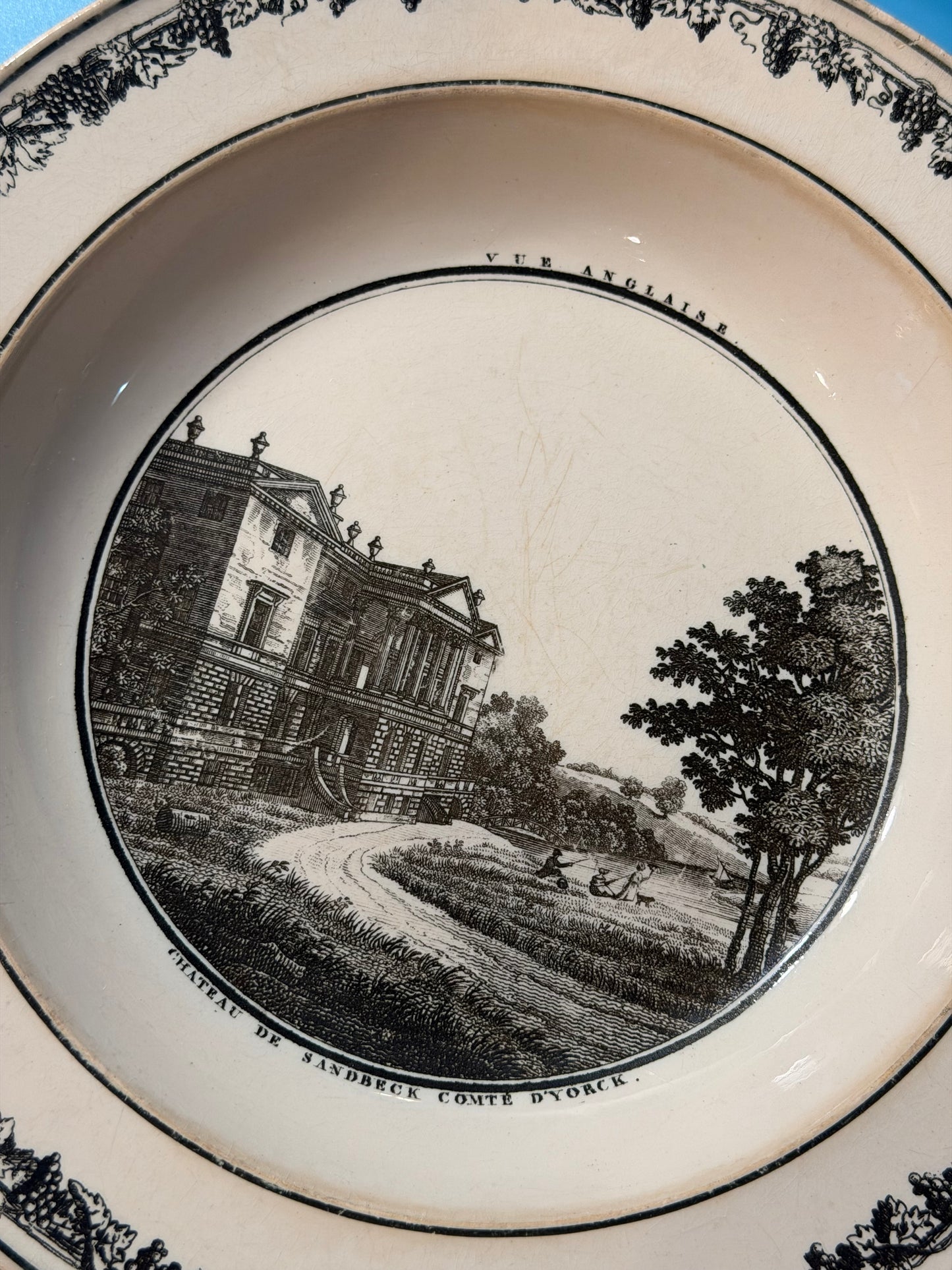 Early 19th Century French Creil Creamware Transferware Shallow Bowl | Sandbeck House, Yorkshire