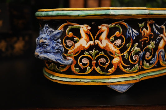 19th c. French Gien Faience Jardinière Hand Painted Renaissance Revival Design