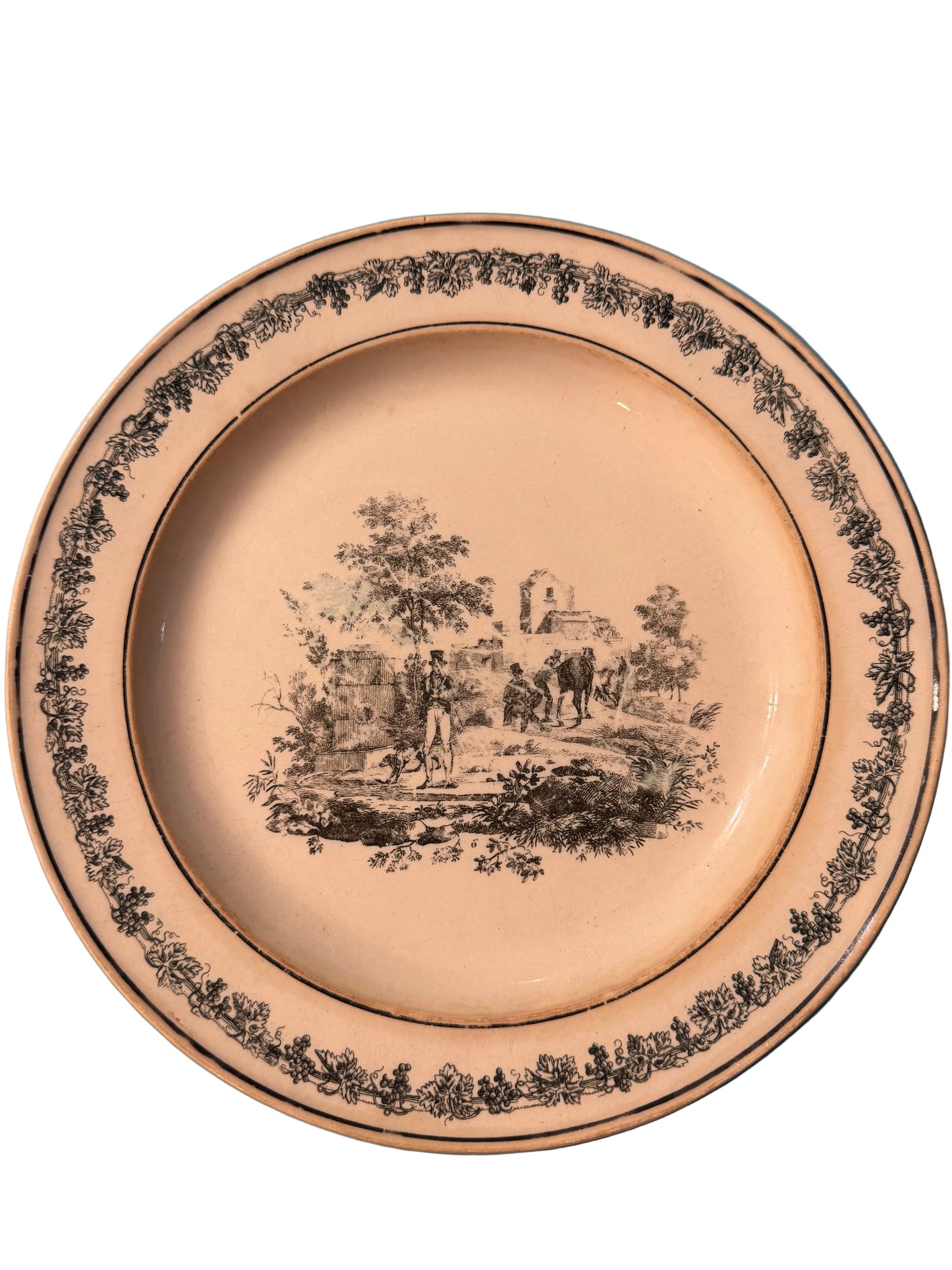 Early 19th Century French Creil Creamware Transferware Hunt Scene Plate