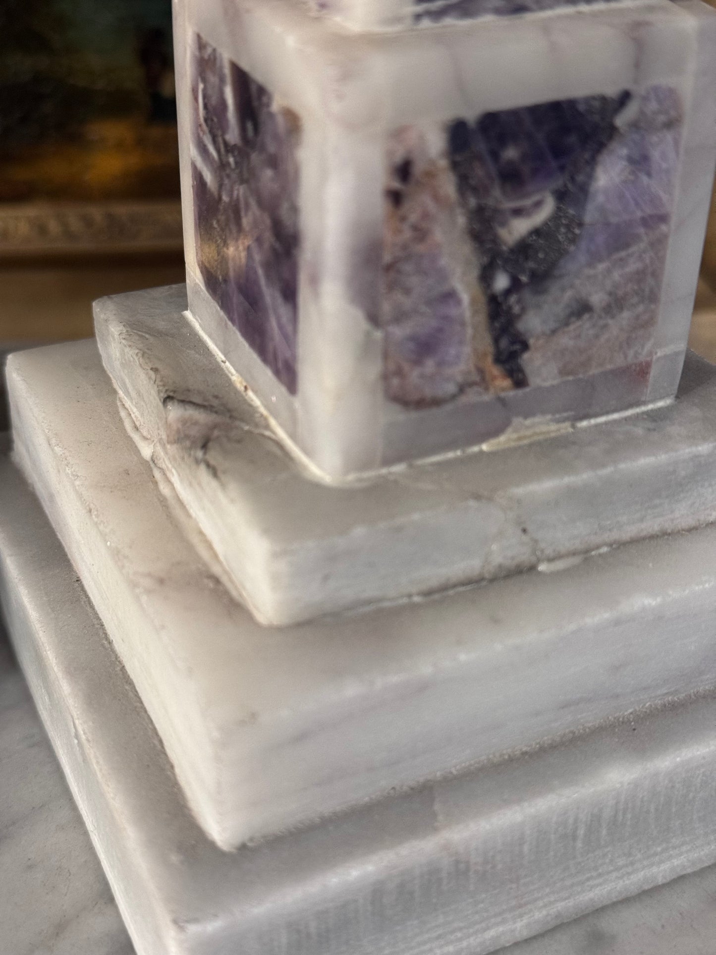 19th Century Italian Amethyst and White Marble Obelisks 16” Pair