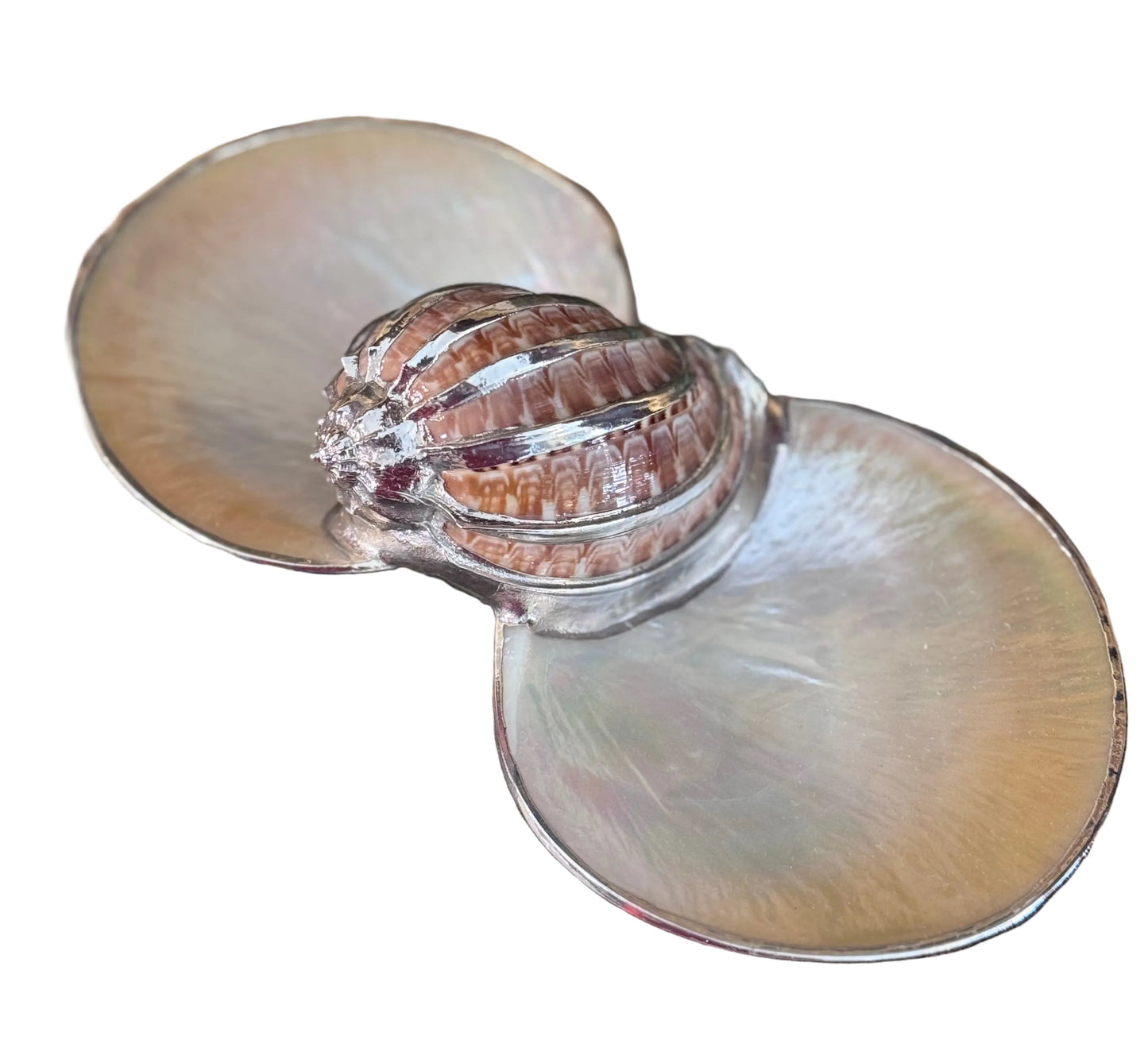 RESERVED Thistle & Bee Sterling Silver and Natural Shell Double Dish