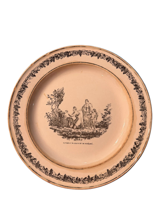 Early 19th Century French Creil Creamware Transferware Plate | Serment d’Amour et de Fidélité