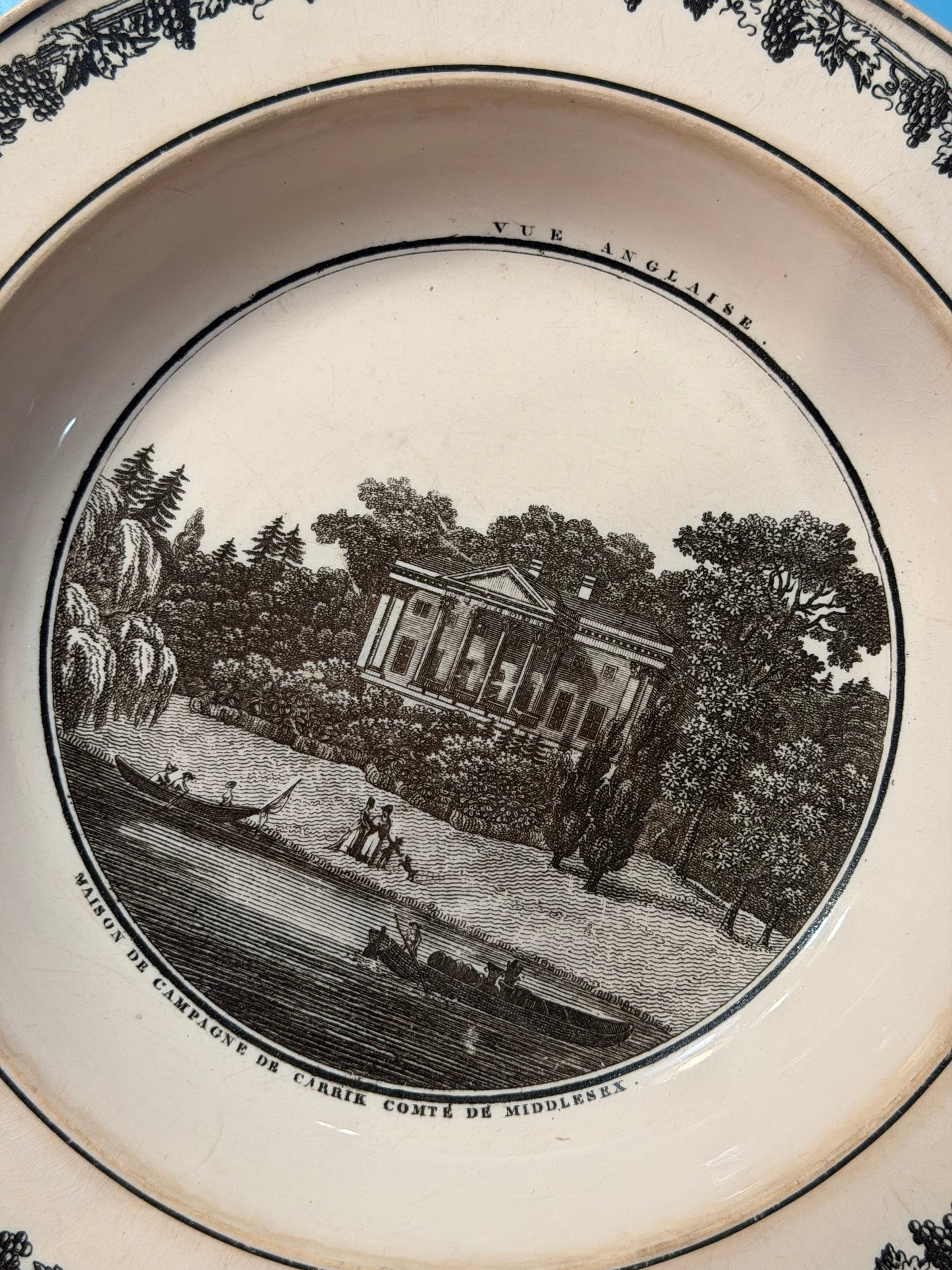 Early 19th Century French Creil Creamware Transferware Shallow Bowl | Carrick House, Middlesex
