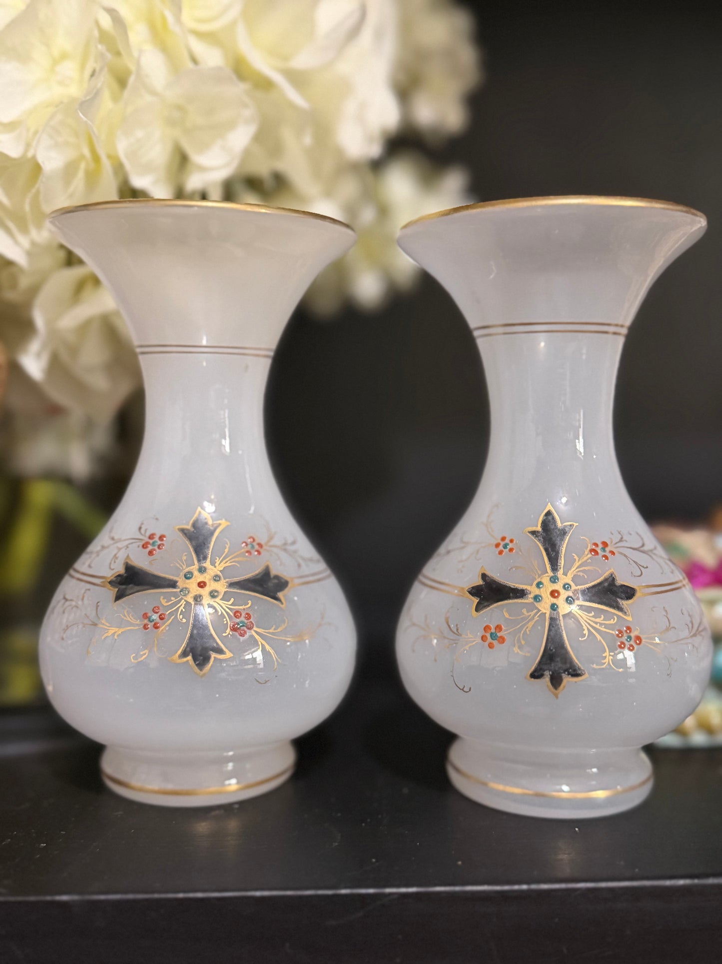 Reserved Set of 3 Antique German Books, Pair of Antique French Opaline Vases