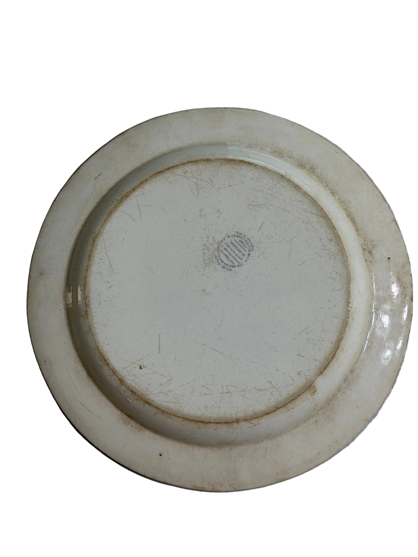 Antique French Creil Black Transferware Plate “L’Amour et L’Hymen L’Entraînent à Leur Autel,” 11”