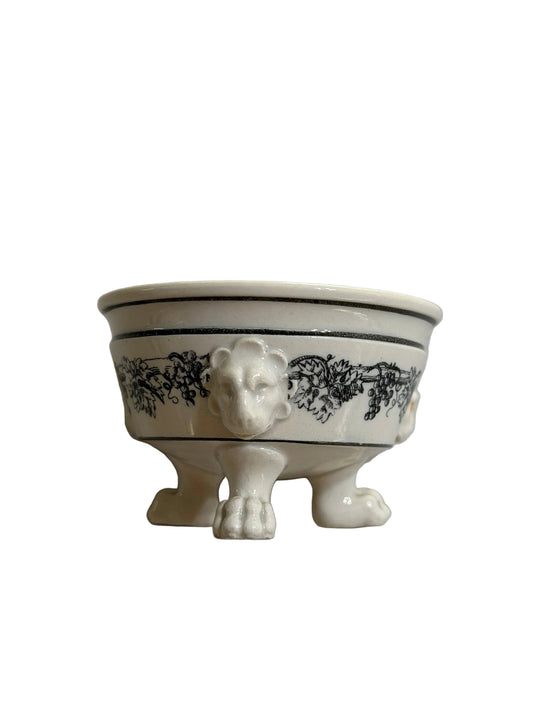 Antique French Creil Black Transfer Lion Footed Open Salt or Miniature Bowl, Circa 1830