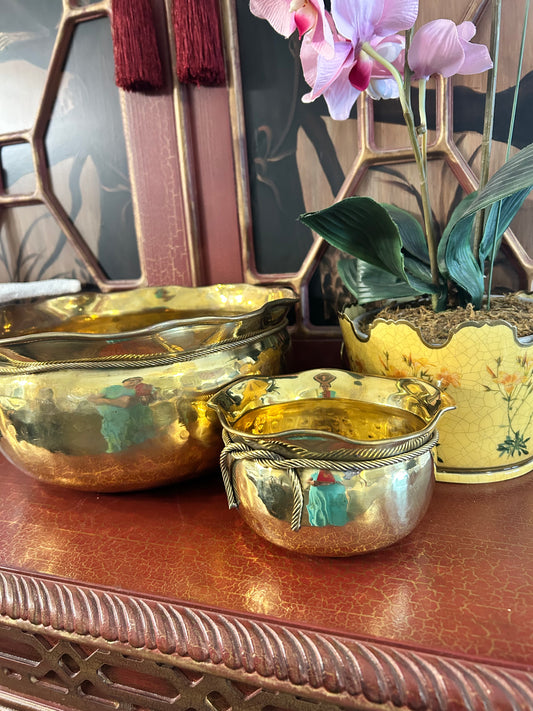 Reserved PR Chapman Scalloped Rope Brass Planters