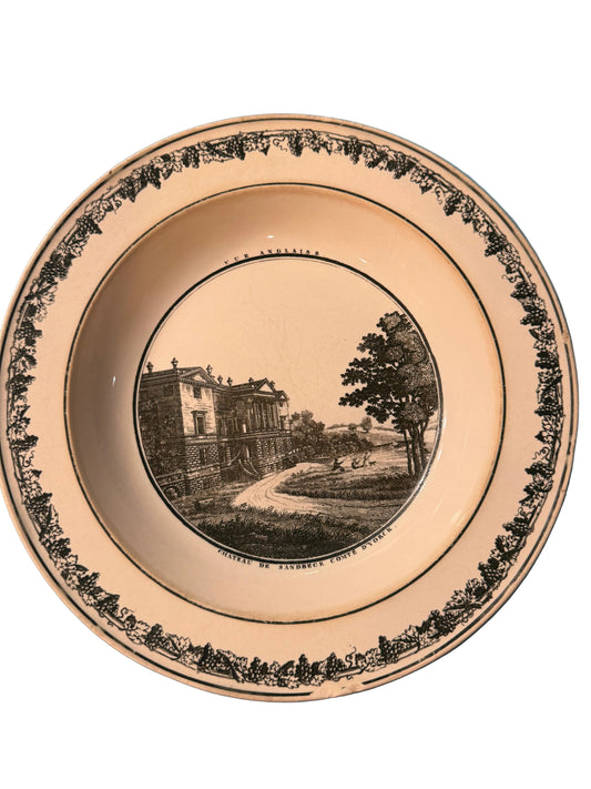 Early 19th Century French Creil Creamware Transferware Shallow Bowl | Sandbeck House, Yorkshire