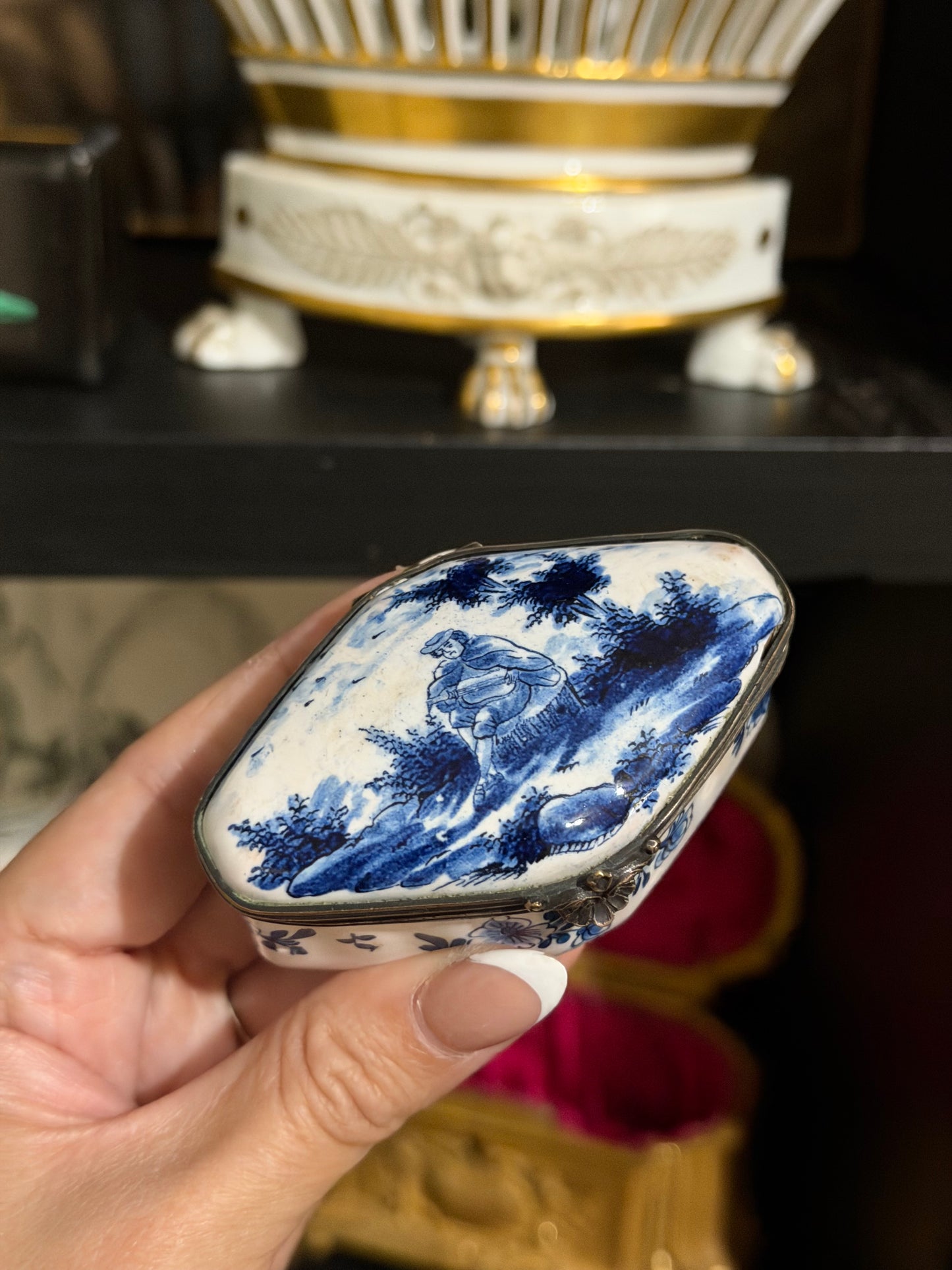 Reserved White Opaline Tazza, Early French Book of Poems, Pink Porcelain Compote, French Faience Trinket Box