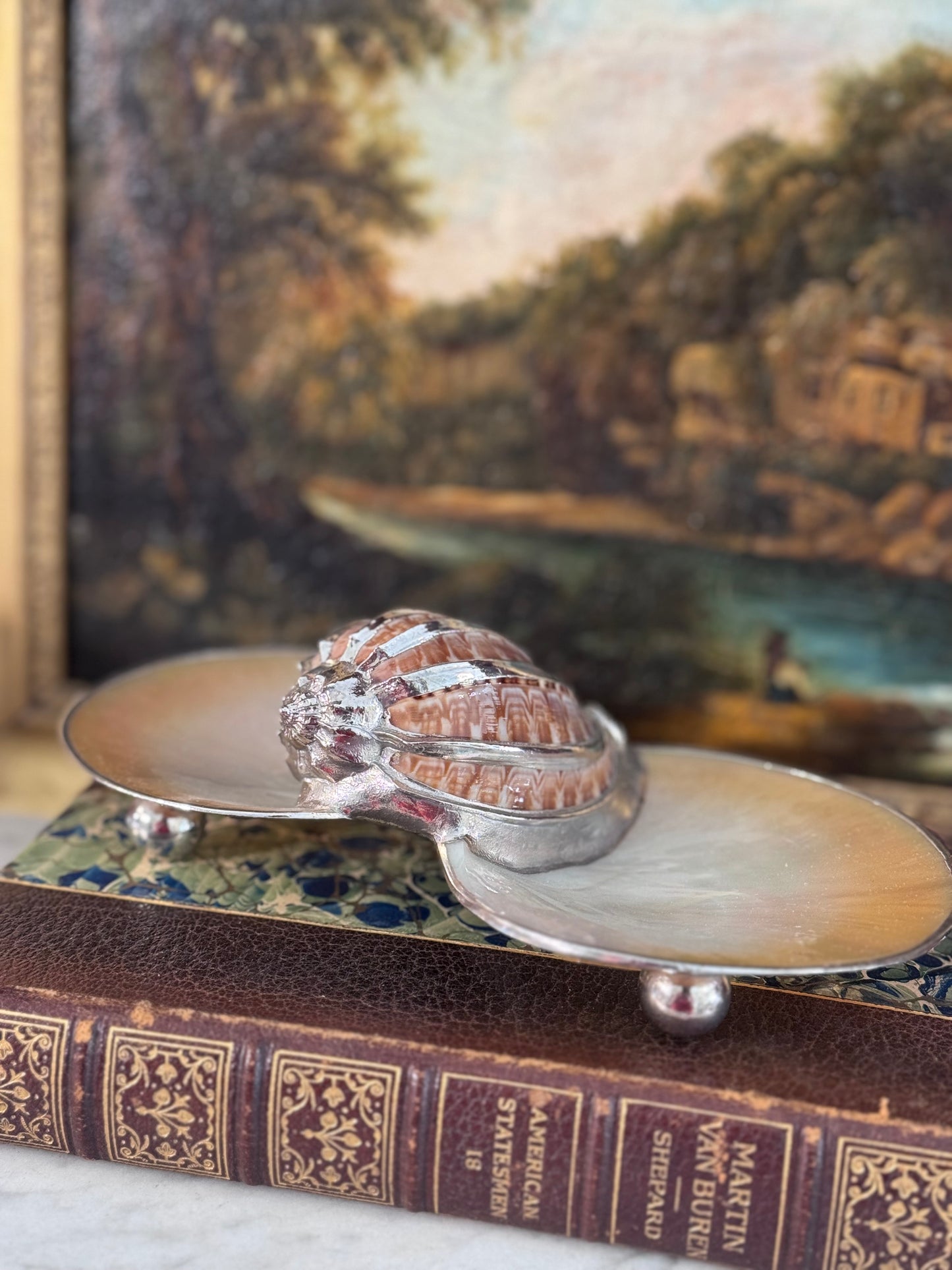 RESERVED Thistle & Bee Sterling Silver and Natural Shell Double Dish