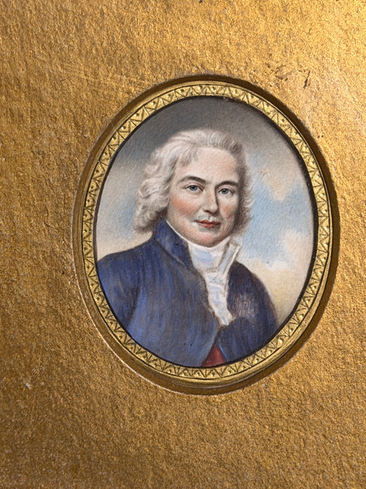 Early 18th Century French Court Gentleman Portrait Miniature in Gilt Frame