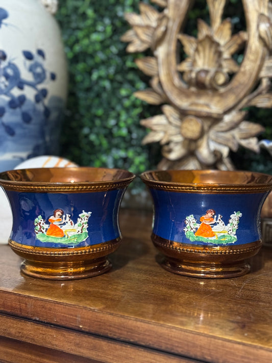 Reserved Maria Pair Antique Lusterware Cachepots