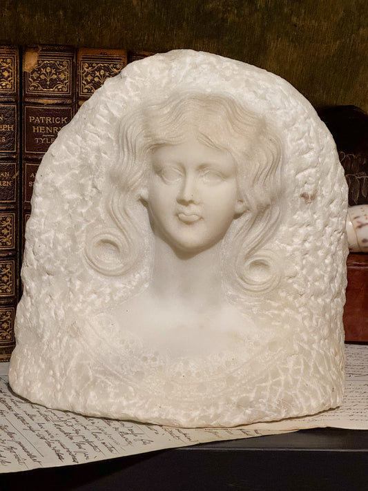 Italian Carrara Marble Female Bust Relief Classical Romantic Sculpture